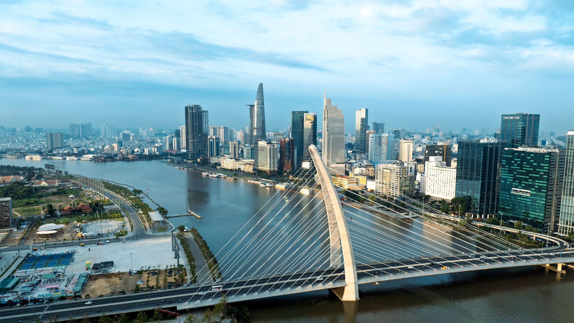 Ho Chi Minh City skyline. Skyscrapers and the Saigon River